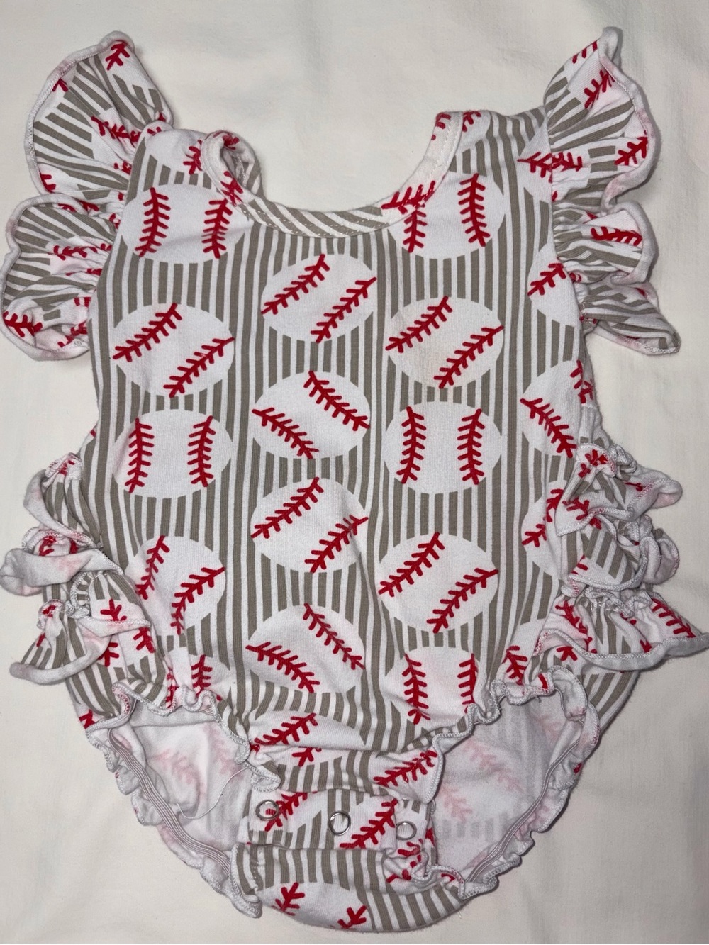 Boutique baseball bubble with ruffled bottom sz XS 3 months EUC